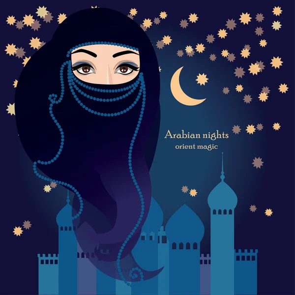 Mujer árabe en velo musulmán — Vector de stock