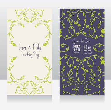 iki çiçek düğün kartları