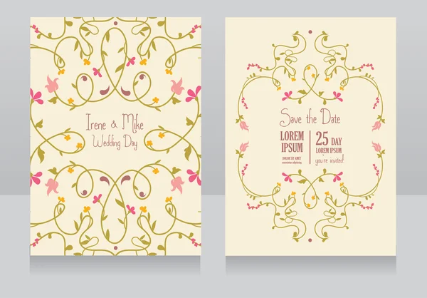 Deux cartes de mariage florales — Image vectorielle