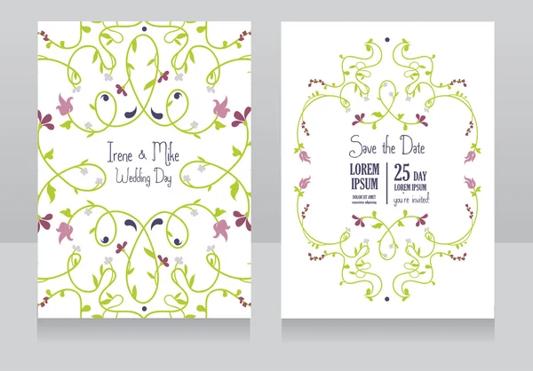 Dos tarjetas de boda florales — Vector de stock