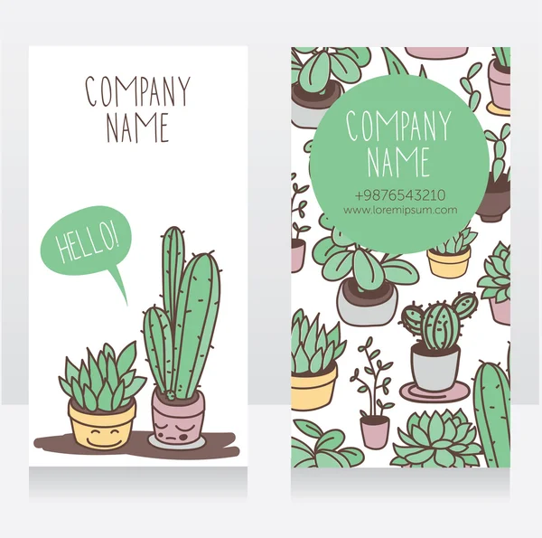 Desain kartu bisnis dengan tanaman pot tersenyum - Stok Vektor