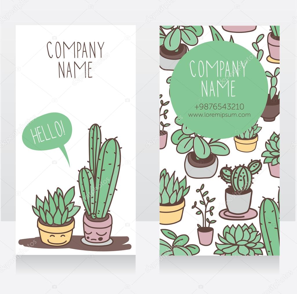Business card design with smiling potted plants
