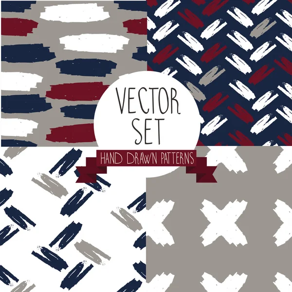 Conjunto de cuatro patrones sin costura dibujados a mano — Vector de stock