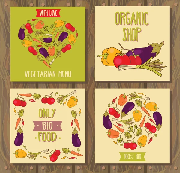 Conjunto de tarjetas con verduras — Vector de stock