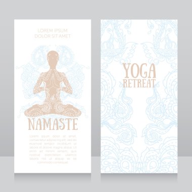 kartları için yoga merkezine ya da yoga stüdyosu desenli süsleme ve lotus asana insanda