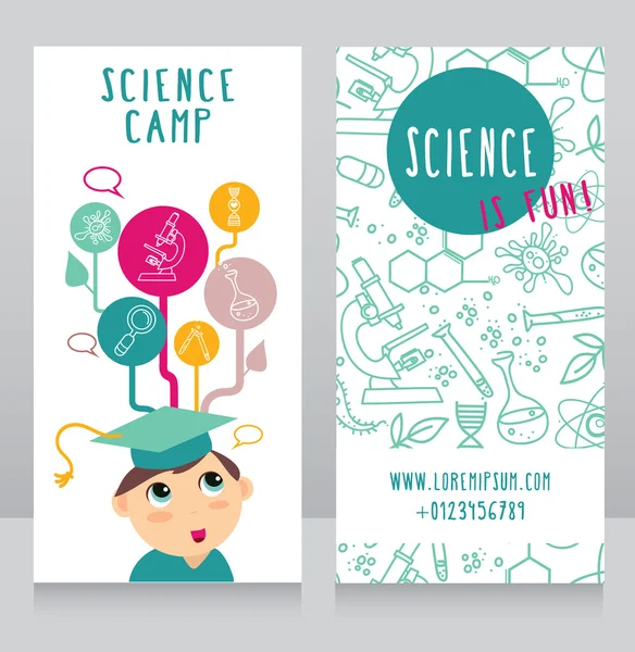 Tarjetas para campamento de ciencias — Vector de stock