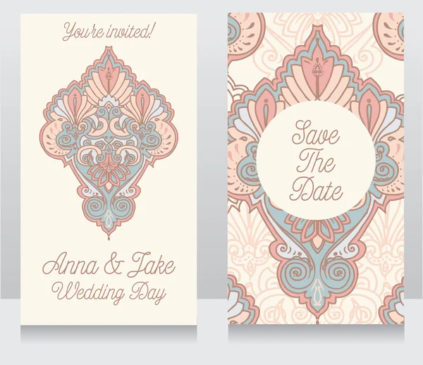 Tarjetas de boda con hermoso ornamento de oriente — Vector de stock