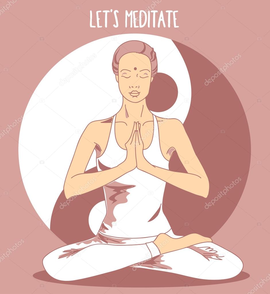 Beautiful woman sitting in lotus asana and meditate