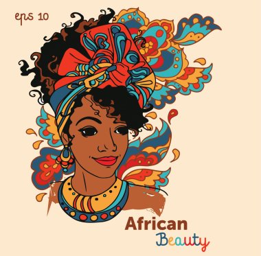 beautiful African American woman on beautiful ornament clipart