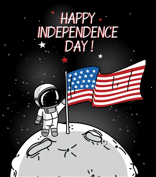 Cartão para o dia da independência com astronauta no espaço — Vetor de Stock