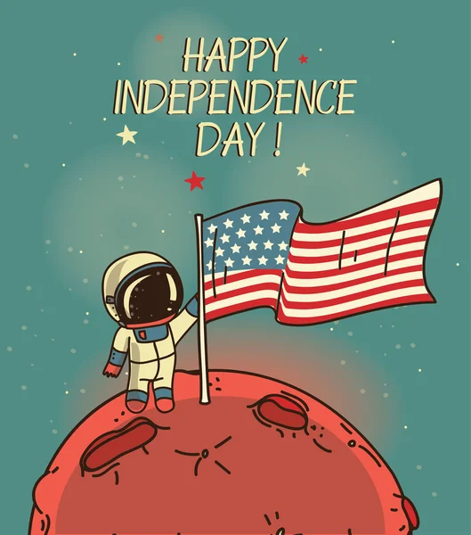 Cartão para o dia da independência com astronauta no espaço — Vetor de Stock