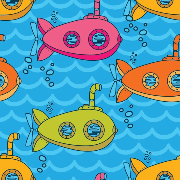 Bezešvé vzor s roztomilý vinobraní ponorky — Stockový vektor