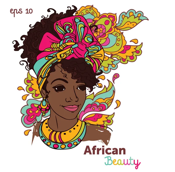 Piękne African American kobieta na piękny ornament — Wektor stockowy