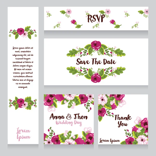Συλλογή καρτών όμορφο γάμο floral — Διανυσματικό Αρχείο