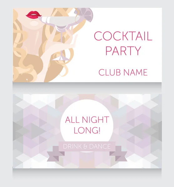 Template for Ladies night party banners with beautiful girl drinking margarita — Stock Vector