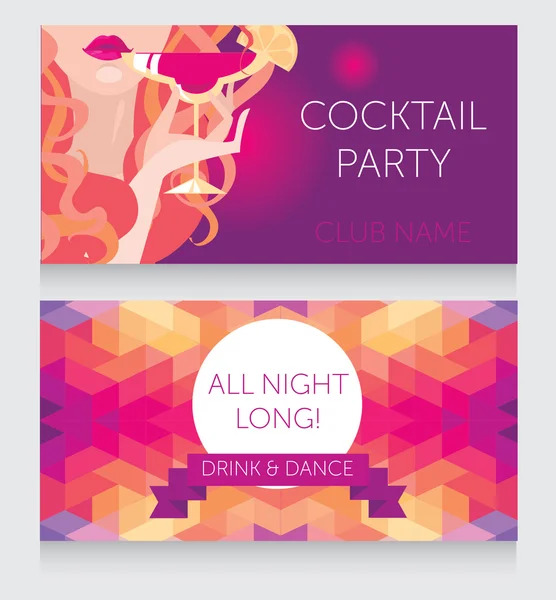 Template for Ladies night party banners with beautiful girl drinking margarita — Stock Vector