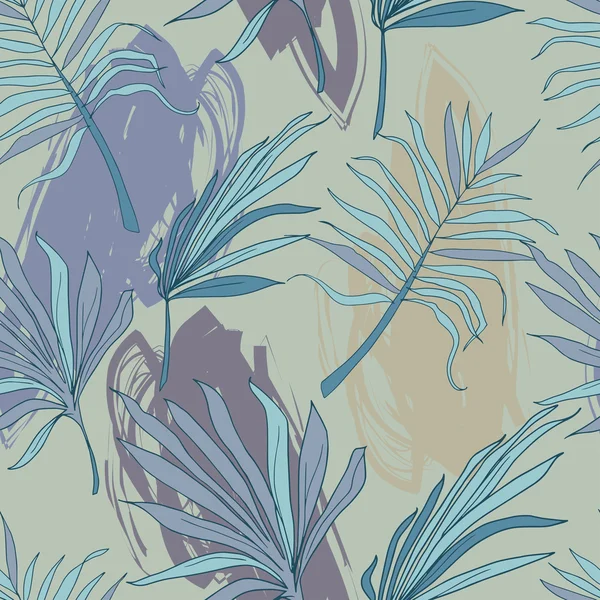 Seamless pattern with palm leaves and painting blurs — Διανυσματικό Αρχείο