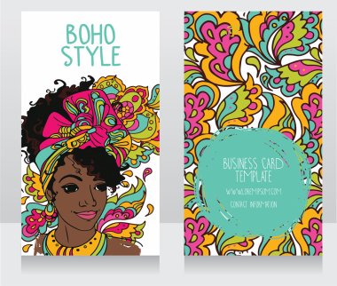 Cards for boho style with beautiful African American woman