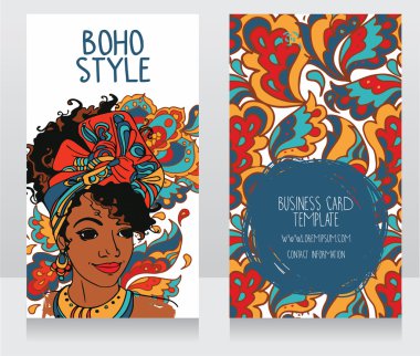 Cards for boho style with beautiful African American woman