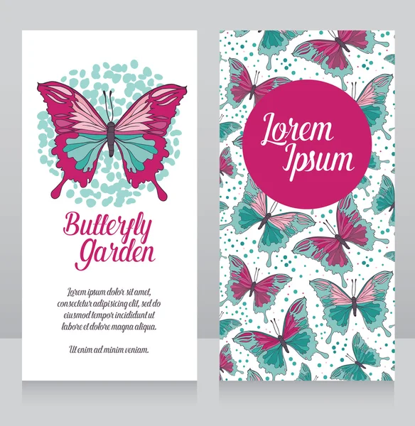 Mariposas jardín tarjeta de visita — Vector de stock