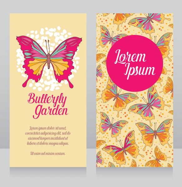 Mariposas jardín tarjeta de visita — Vector de stock