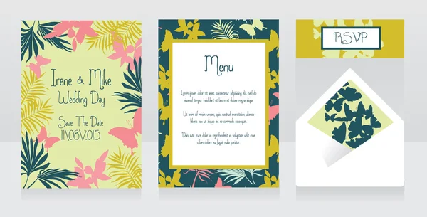 Invitations de mariage dans un style tropical — Image vectorielle