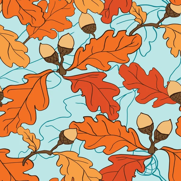 Seamless pattern with oak leaves and acorns — Stock Vector