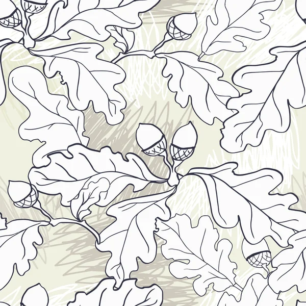 カシの葉およびドングリとのシームレスなパターン — ストックベクタ