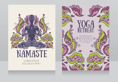 kartları için yoga merkezine ya da yoga stüdyosu desenli süsleme ve lotus asana insanda
