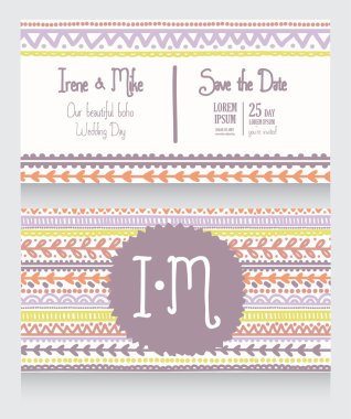 İki davetiye boho stil için düğün