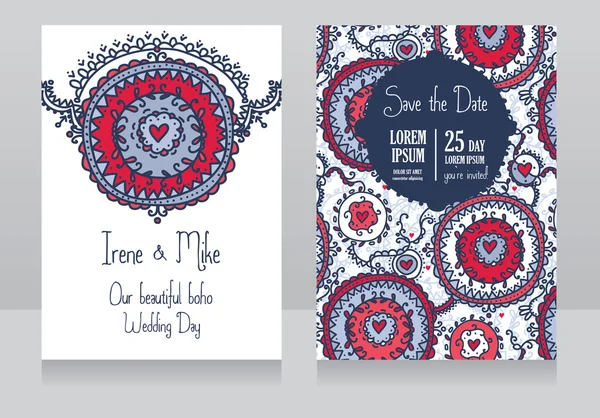 Dos tarjetas de invitación de boda para el estilo boho — Archivo Imágenes Vectoriales
