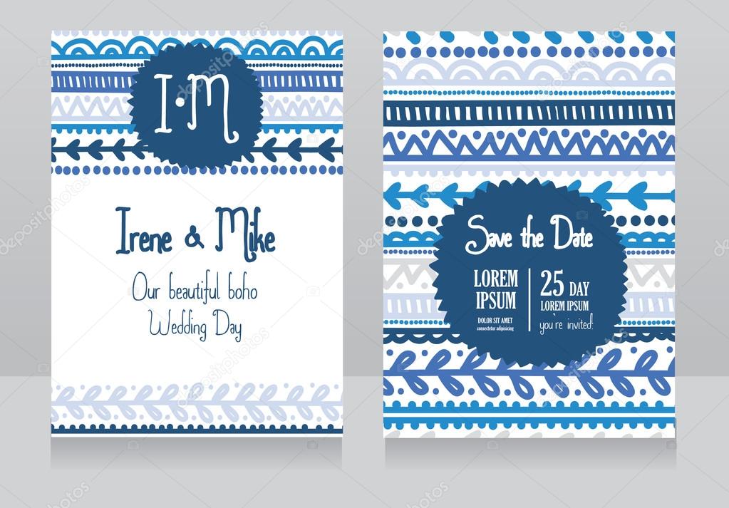 two wedding invitation cards for boho style