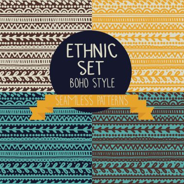 boho tarzı dört soyut Dikişsiz desen seti
