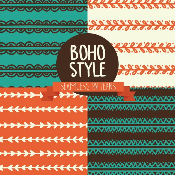 Set of four abstract seamless patterns in boho style — Stock Vector