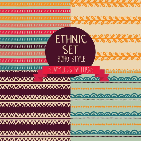 Set of four abstract seamless patterns in boho style — Stock Vector