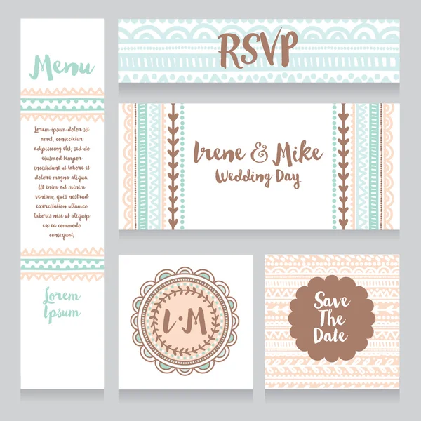 Conjunto de diseño de boda en estilo boho — Vector de stock