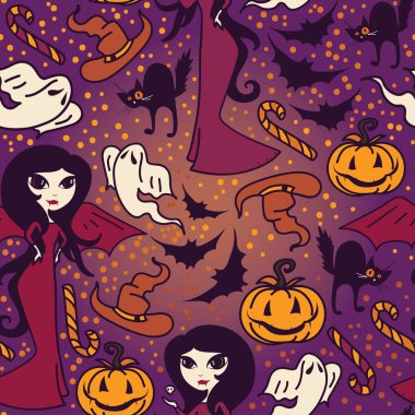 Cadılar Bayramı için şirin doodle Cadılar ile Seamless Modeli