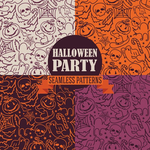 Conjunto de cuatro patrones sin costura para Halloween — Vector de stock