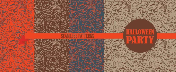 Set of four seamless patterns for halloween — Stock Vector