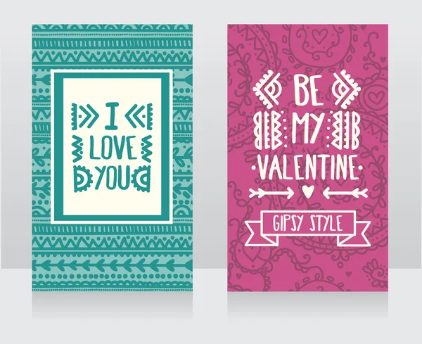 Kaarten voor Valentijnsdag in boho — Stockvector