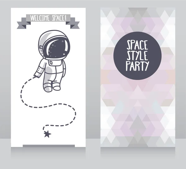 Lindo astronauta con estrella, tarjetas de invitación divertidas para la fiesta — Archivo Imágenes Vectoriales