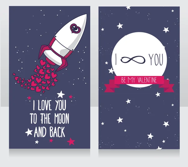 バレンタインの日にかわいい宇宙カード — ストックベクタ