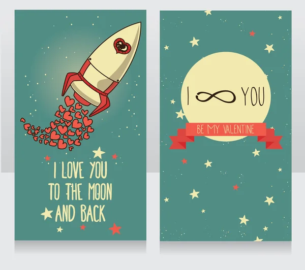 Carduri cosmice drăguțe pentru Ziua Îndrăgostiților — Vector de stoc