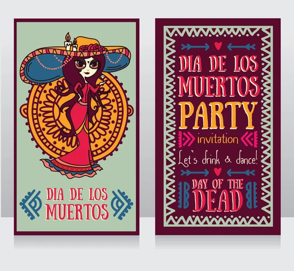 Bonitas tarjetas de invitación para día de los muertos — Vector de stock