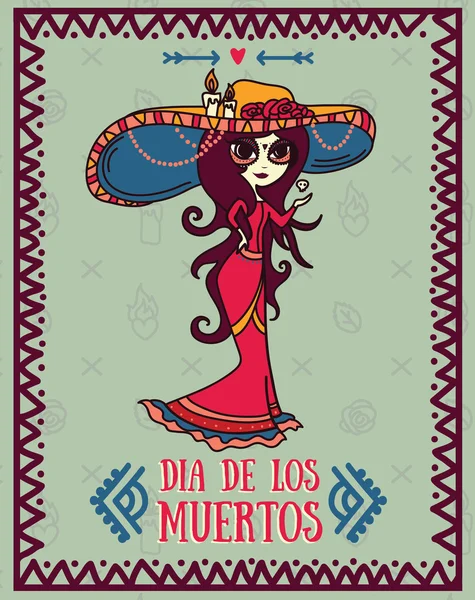 Linda tarjeta para día de los muertos — Vector de stock