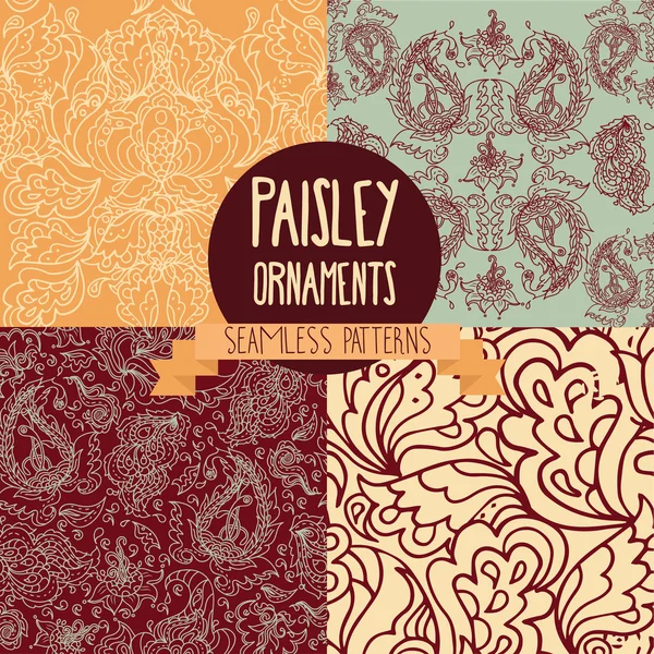 Set van vier naadloze texturen met paisley ornament — Stockvector
