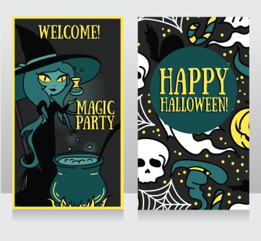 Cadılar Bayramı kartları ile şirin doodle cadı için şablon