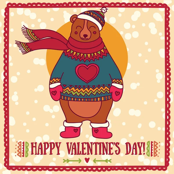 Tarjeta linda para el día de San Valentín con oso sonriente — Vector de stock