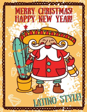 Meksika tarzı sevimli Noel Baba Noel için parti poster