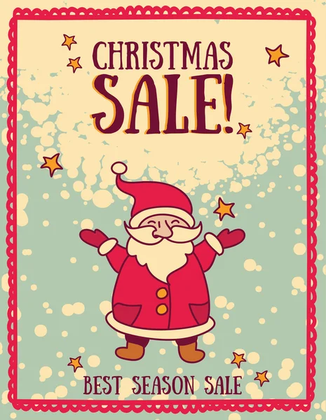 Template for christmas sale poster with Santa Claus and stars — Stock Vector